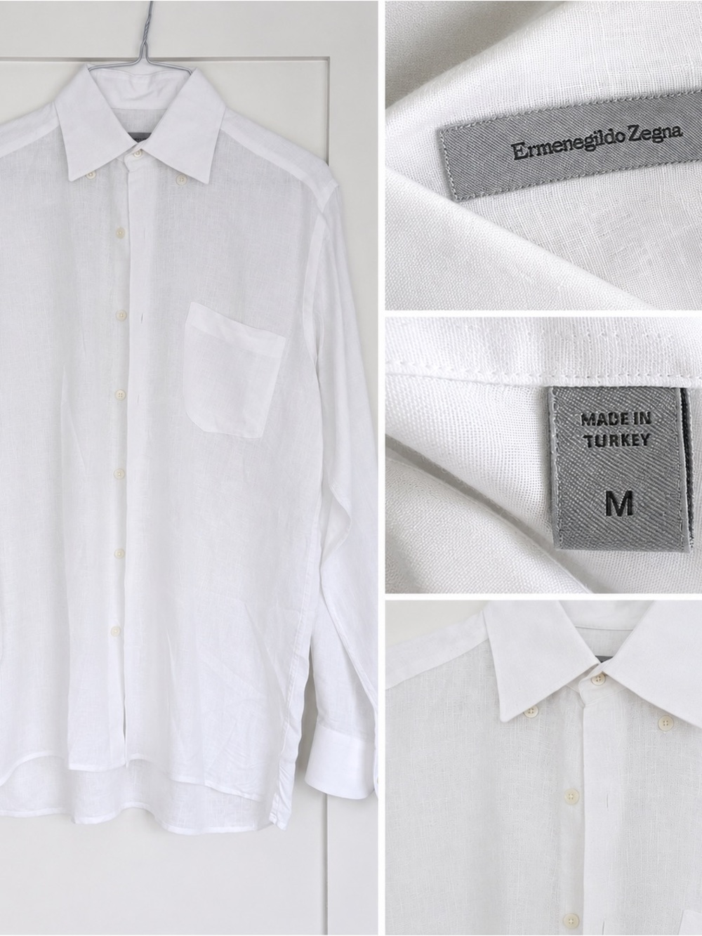 Ermenegildo Zegna White Linen Long-Sleeve Dress Shirt